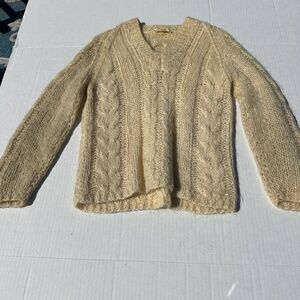 Vintage Montgomery Ward Italy Wool Mohair Cream Cable Sweater